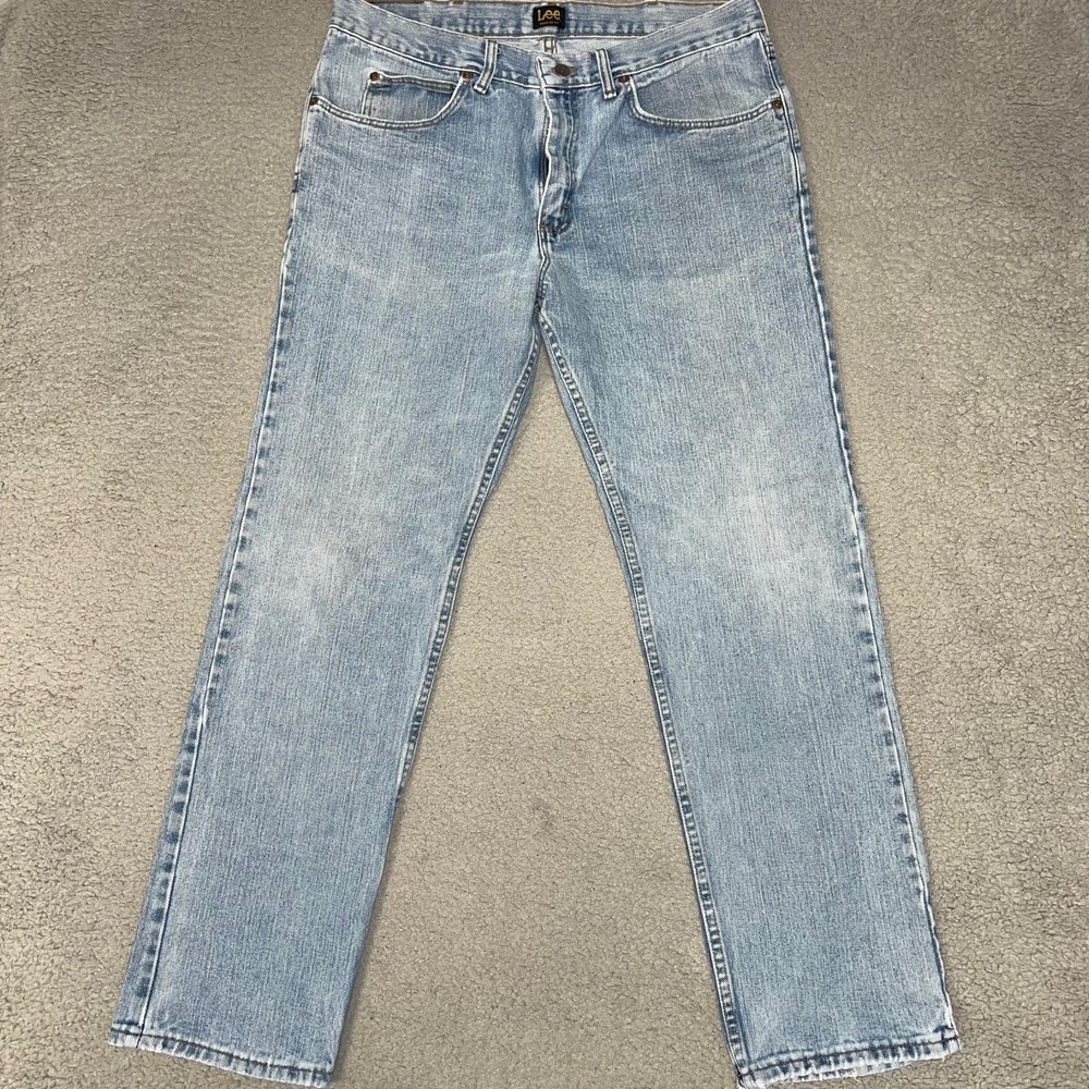 VTG Lee Jeans Men's Sz 36x32 (36x31) Blue Wash Denim Regular Fit Straight Pants